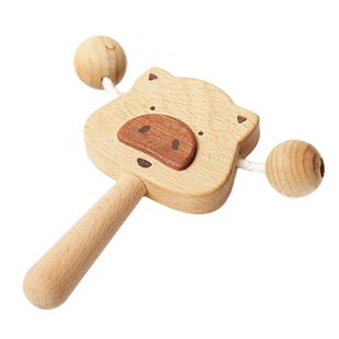 新生婴儿拨浪鼓礼盒满月宝宝 小孩可啃咬原木可以吃的玩具口欲期
