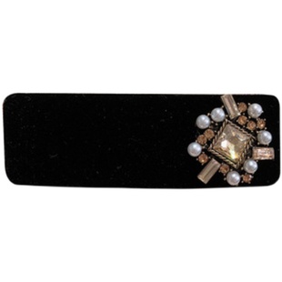 韩国发饰秋冬新复古气质黑色丝绒几何镶钻发夹简约时尚边夹刘海夹