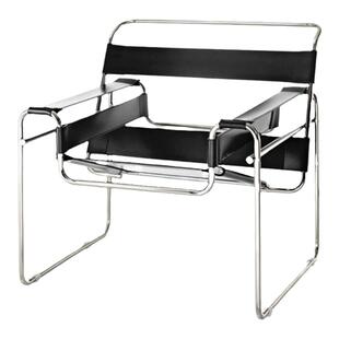 中古瓦西里椅网红拍照单人沙发椅轻奢不锈钢马鞍皮客厅书房靠背椅