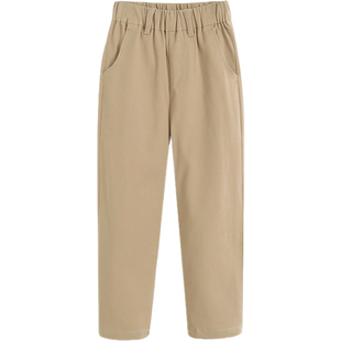 儿童卡其色校服裤薄款男童裤子小学生女童松紧腰加绒西裤演出服