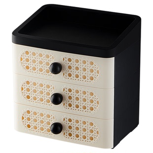 中古风桌面收纳盒抽屉式藤编置物架高级感玄关入户摆件化妆品收纳