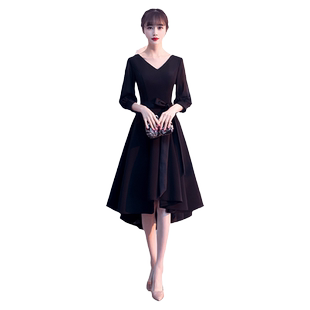 黑色晚礼服女平时可穿气质优雅现代显瘦中长款高端宴会聚会连衣裙