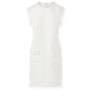 莱茵福莱尔小香风双色无袖流苏连衣裙夏季新款法式设计感裙子