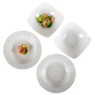 日式餐具套装家用高级感8.75英寸草帽盘8英寸翘脚碗陶瓷餐具4个装