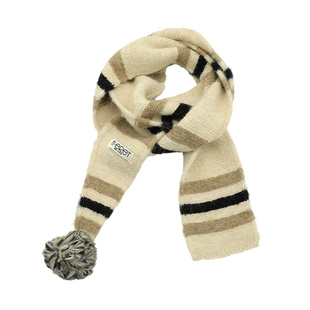 韩版条纹红色毛球小围巾女秋冬含羊毛保暖贴标外搭长款窄款围脖