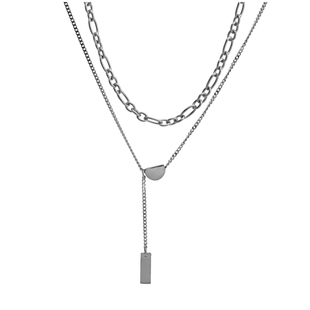 双层叠戴铭牌钛钢项链女不掉色个性毛衣链小众设计感配饰卫衣链男