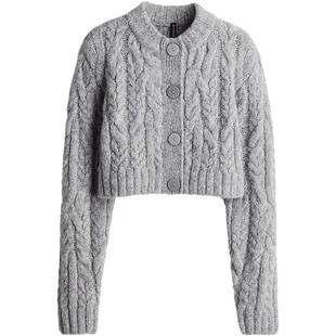 HM女装毛针织衫冬季精致单排扣时尚休闲绞花短miu系开衫1232396