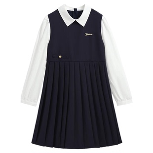 英氏女童学院风连衣裙2026春秋新款中小童洋气气质长裙高级感裙子
