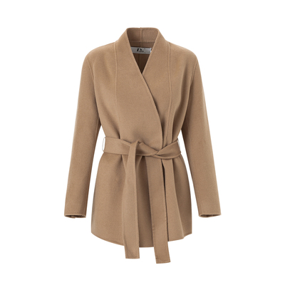 迪图春装短款收腰显瘦毛呢大衣