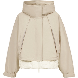 ONLY2025冬季新款三防工装户外立领连帽抽绳叠穿假两件羽绒服女