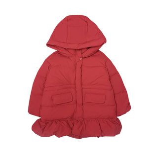 imau奕玛童装连帽中长款羽绒服2025冬新款女童加厚保暖荷叶边外套