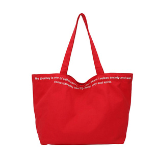 韩版字母手提托特包女红色大容量百搭帆布包慵懒风轻便单肩布包