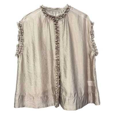 美出圈的宽松木耳边圆领无袖衬衫