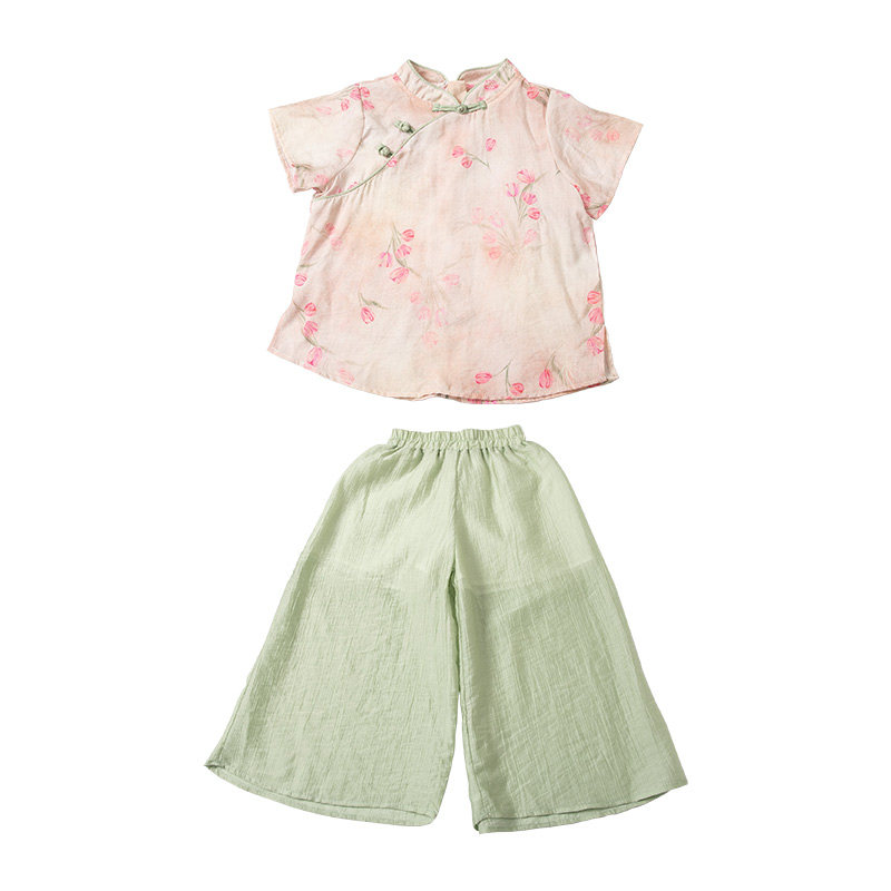 女童国风演出套装夏季新中式表演服两件套唐装汉服端午节纳福衣服