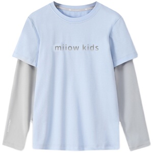 猫人儿童男女童夏季假两件速干T恤短袖轻薄透气长袖防晒运动服