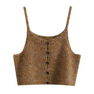 【包邮】欧美风新款复古编织风单排扣针织吊带背心女显瘦百搭上衣