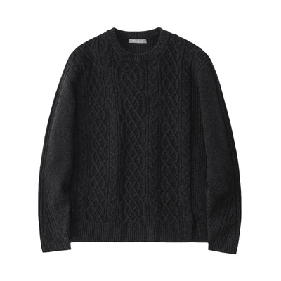 奶奶风粗针羊毛宽松圆领毛衣