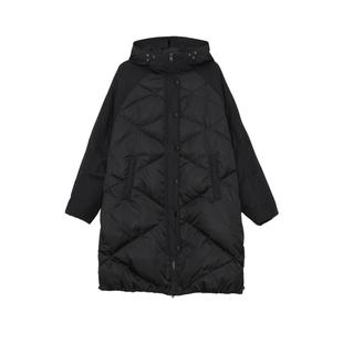 MOVEUP幻走2024冬季新款.FUN系列撞色连帽双开拉链长款羽绒服女