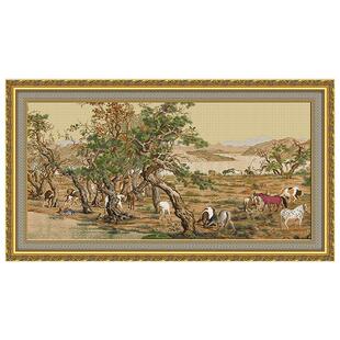 KS经典十大名画镇店之宝百骏图郎世宁2米5精华版新款绣十字绣马