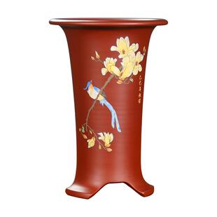 大红袍紫砂兰花盆宜兴陶瓷精品束腰泥绘带托盘寒春建蕙兰草简约盆