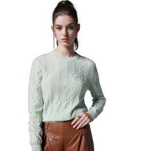 帕罗100%山羊绒秋冬新款厚款柔软绞花复古宽松毛衣针织羊绒衫女