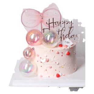 七彩泡泡幻彩透明球蛋糕装饰摆件网红创意炫彩球儿童生日烘焙插件