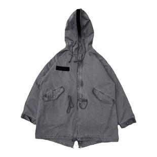 Gnomes lab 23AW长款染色重水洗拉链连帽鱼尾风衣棉服外套