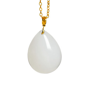 五花八门18k金镶天然和田玉吊坠白玉水滴女款项链首饰新年礼物