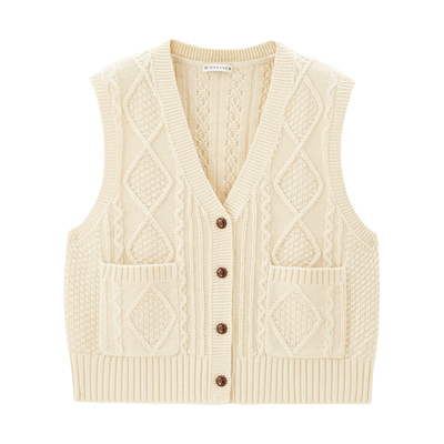 GiordanoV领绞花针织开衫背心