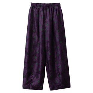 一丝牵大用料重磅香云纱花萝真丝裤子女100%桑蚕丝宽松直筒长裤春