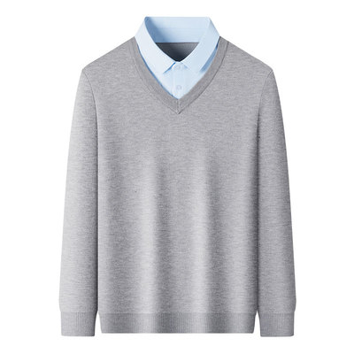 罗蒙男士保暖衬衫领假两件上衣服