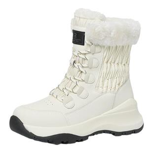 红蜻蜓雪地靴2025冬季新款女鞋厚底系带加绒保暖短筒靴休闲棉鞋女