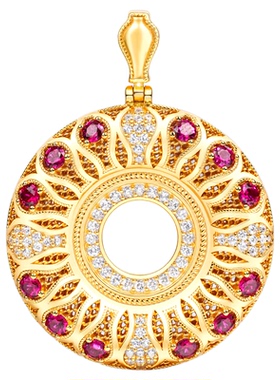 VISING珠宝培育红宝石【国检】黄金色平安扣甜甜圈项链吊坠S925