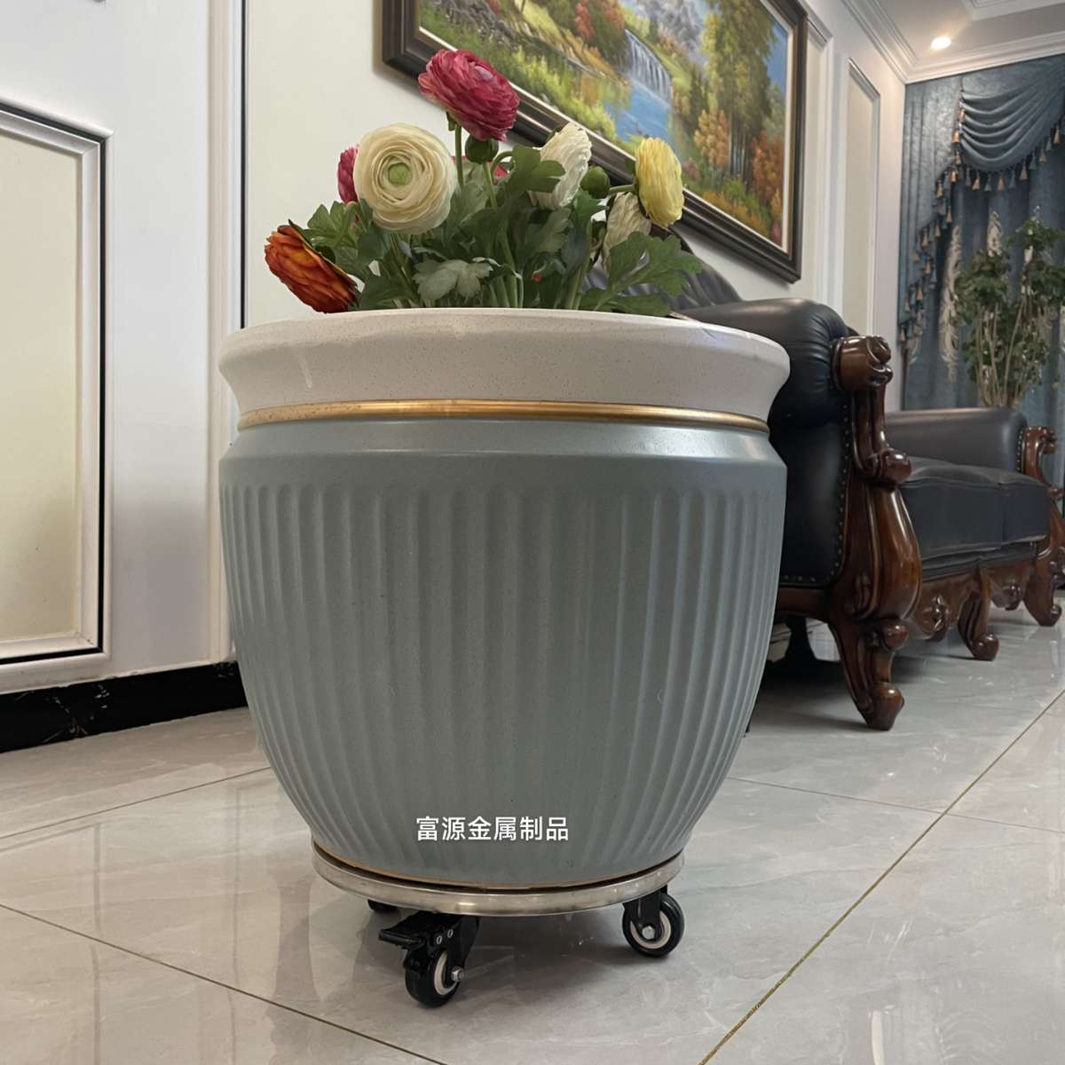 不锈钢大花盆底座圆形可移动万向轮带刹车乌龟车盆景花架鱼缸底座