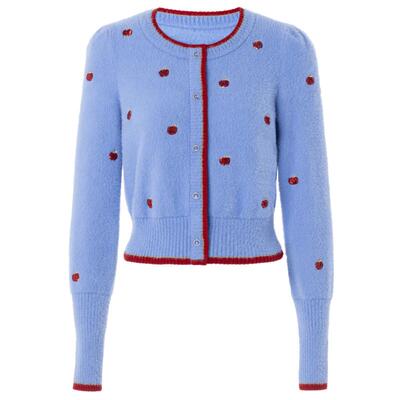 【奥莱】MAXRIENY苹果刺绣针织衫修身优雅复古红蓝撞色毛衫