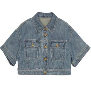 谜底短款丹宁牛仔外套短袖女春新款复古风翻领上衣241MW0012