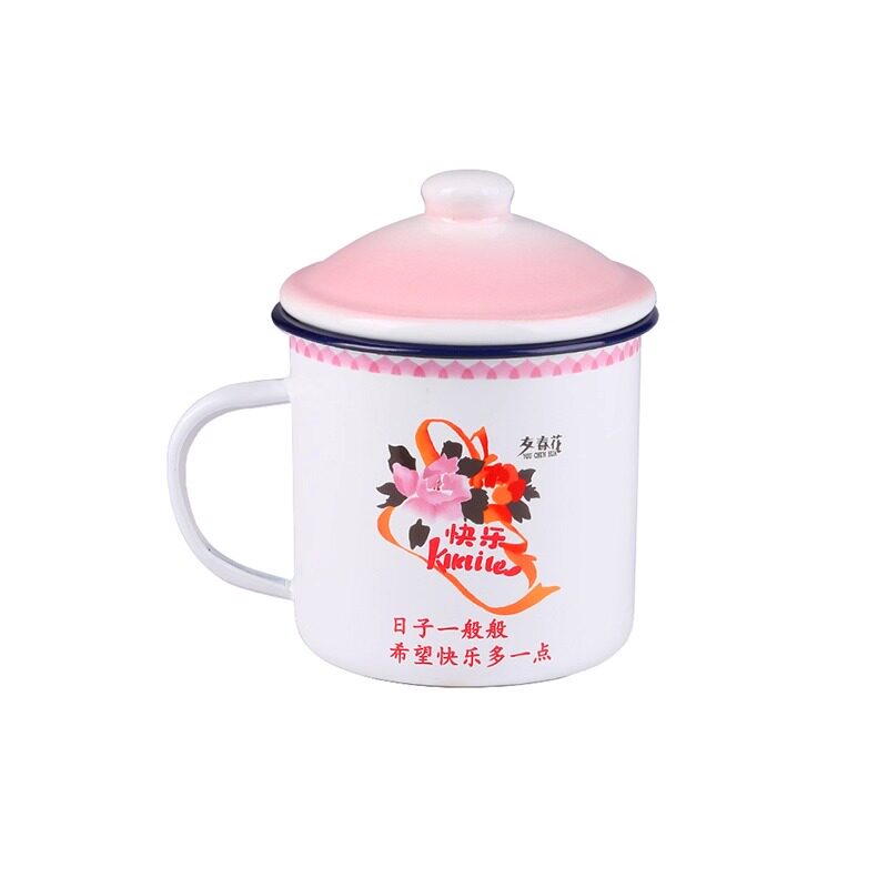 友春花彩色复古铁搪瓷杯大茶缸子