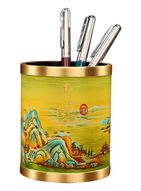 黄铜实心笔筒摆件中国风