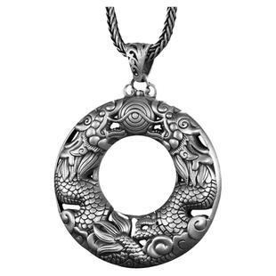 龙年本命年双龙戏珠男士纯银吊坠古法生肖龙平安扣挂坠情侣礼物女