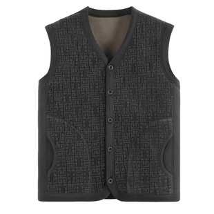 恒源祥彩羊中老年人马甲男冬季新款爸爸开衫加绒加厚保暖坎肩背心