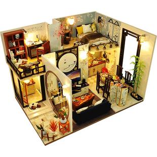 diy小屋阁楼古风手工拼装房子微缩场景积木模型玩具生日礼物女生