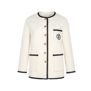 郁香菲小香风羊毛外套女气质优雅冬季通勤加厚羽绒圆领单排扣上衣