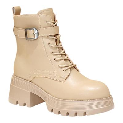 接吻猫马丁靴子牛皮厚底工装靴