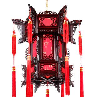 春节阳台大门口羊皮仿古红灯笼灯旋转中式结婚实木宫灯中国风装饰