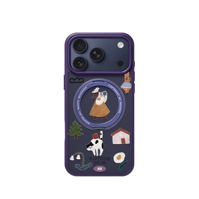 ANGYING × 插画浇花适用苹果17promax手机壳iPhone16pro新款带支架ip13全包Fo5磁吸支点ip15套14高级感文艺