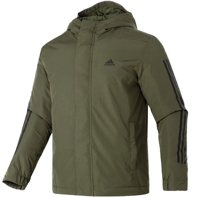 连帽绿色棉服阿迪达斯防风夹克