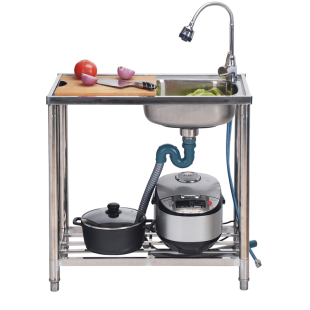 厨房水槽不锈钢带支架带平台单槽单盆洗菜盆阳台家用水池置物架