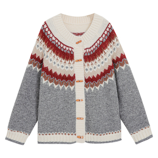 2025超好看冬装费尔岛毛衣厚外套大码女装复古慵懒高级感开衫上衣