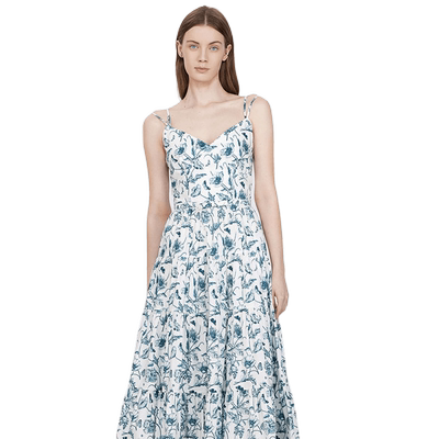 Fabrique 纯棉花卉印花蝴蝶结吊带连衣裙