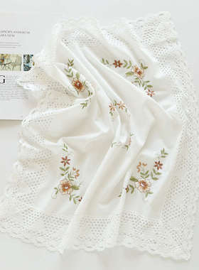 唯米5154简约白色蕾丝棉纱床头柜多用盖巾布艺百搭防尘保护罩巾套